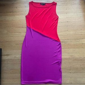 Women's Jones New York Stretchy Red and Purple Midi Dress Size Petite Small